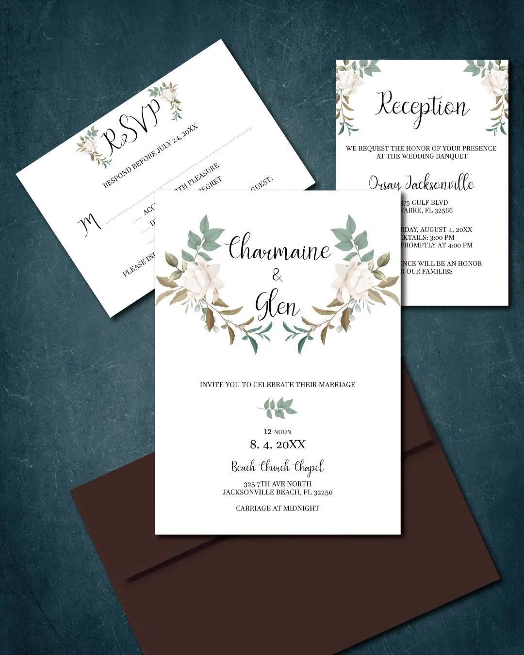 Roses Mary Simple Flat 5x7 Wedding Invitation