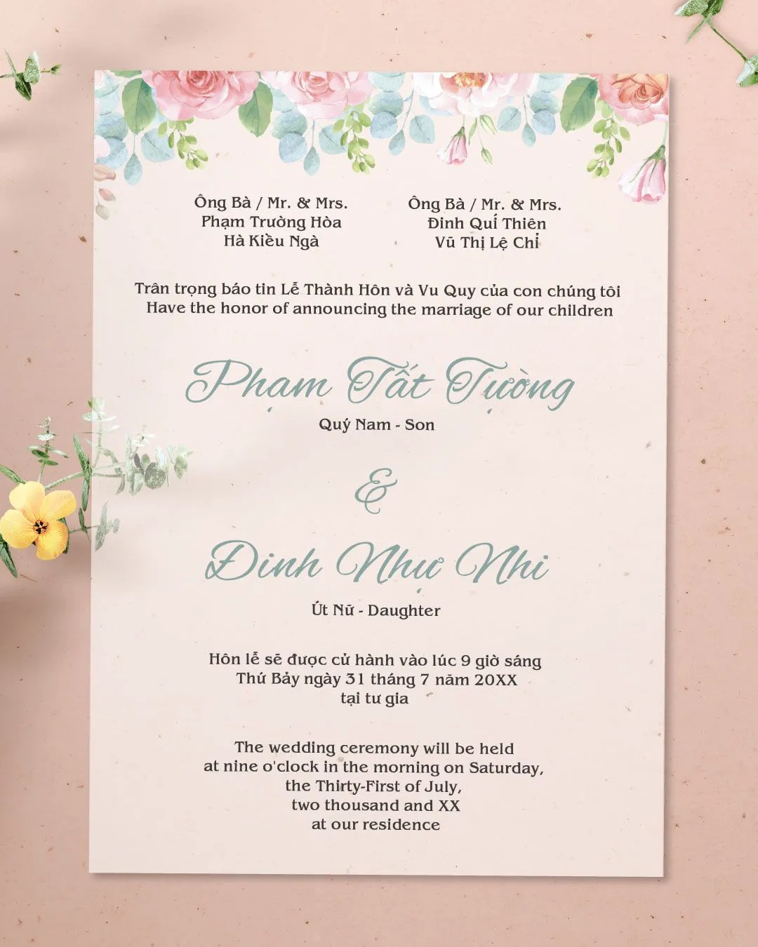Dark Pink Flowers Acrylic Wedding Invitation