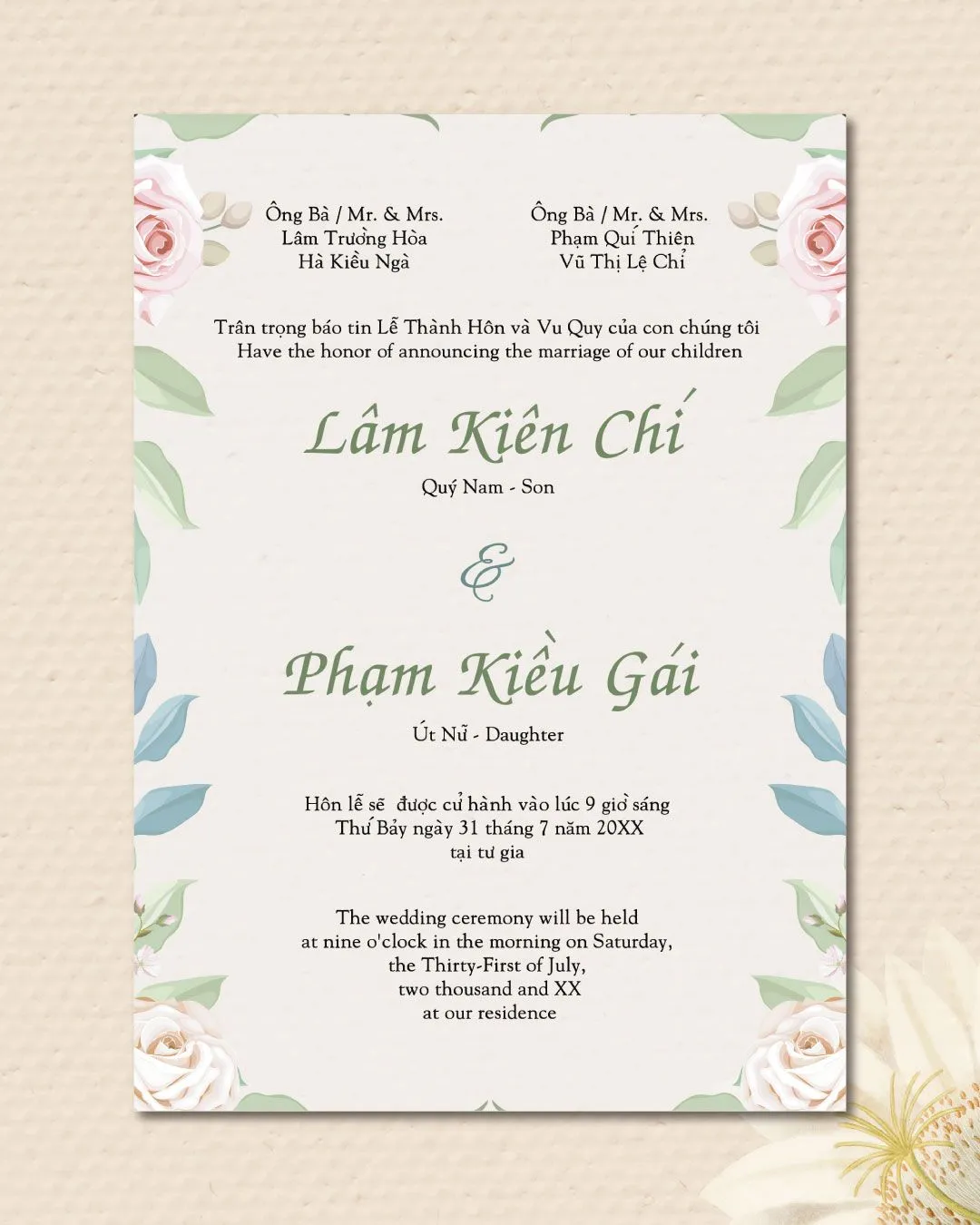 Light Pink Roses Acrylic Wedding Invitation
