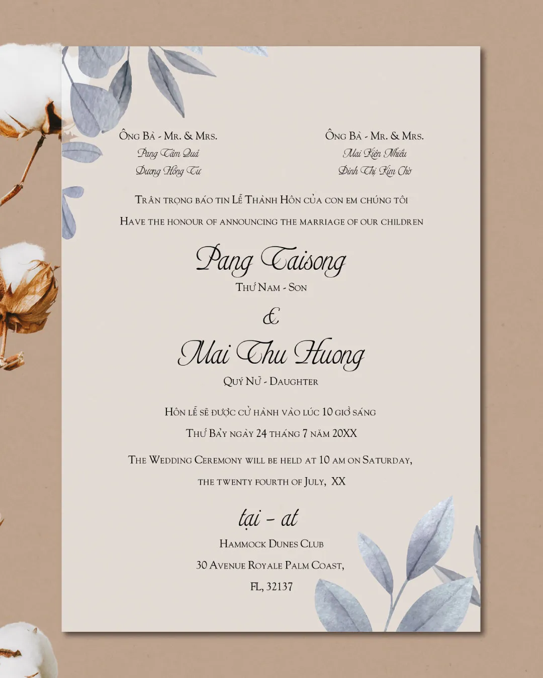 Frozen Winter Leaves Acrylic Wedding Invitation