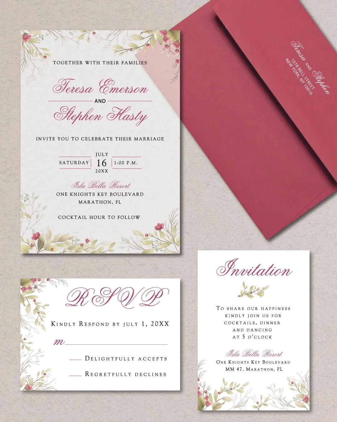 Leaves And Small FruitsAcrylic Wedding Invitation