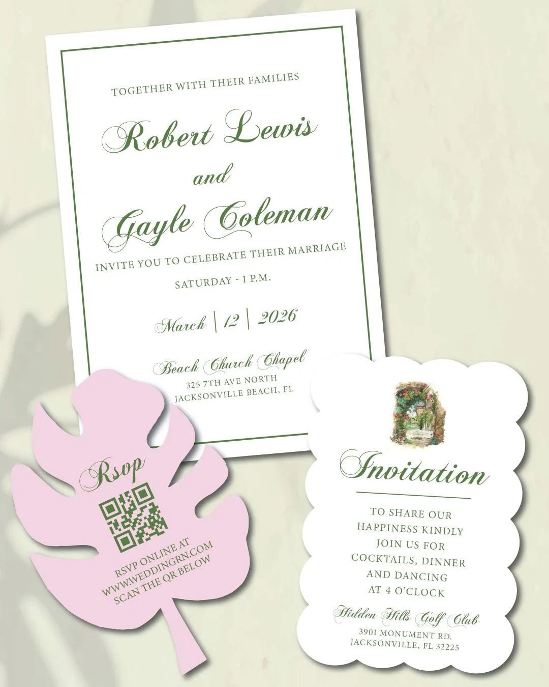 Green Serenity Unique Style Wedding Invitations 1