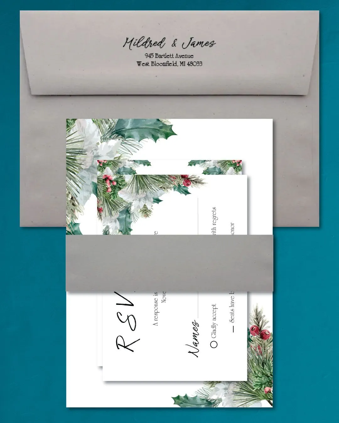 Blue Christmas Simple Flat 5x7 Wedding Invitation