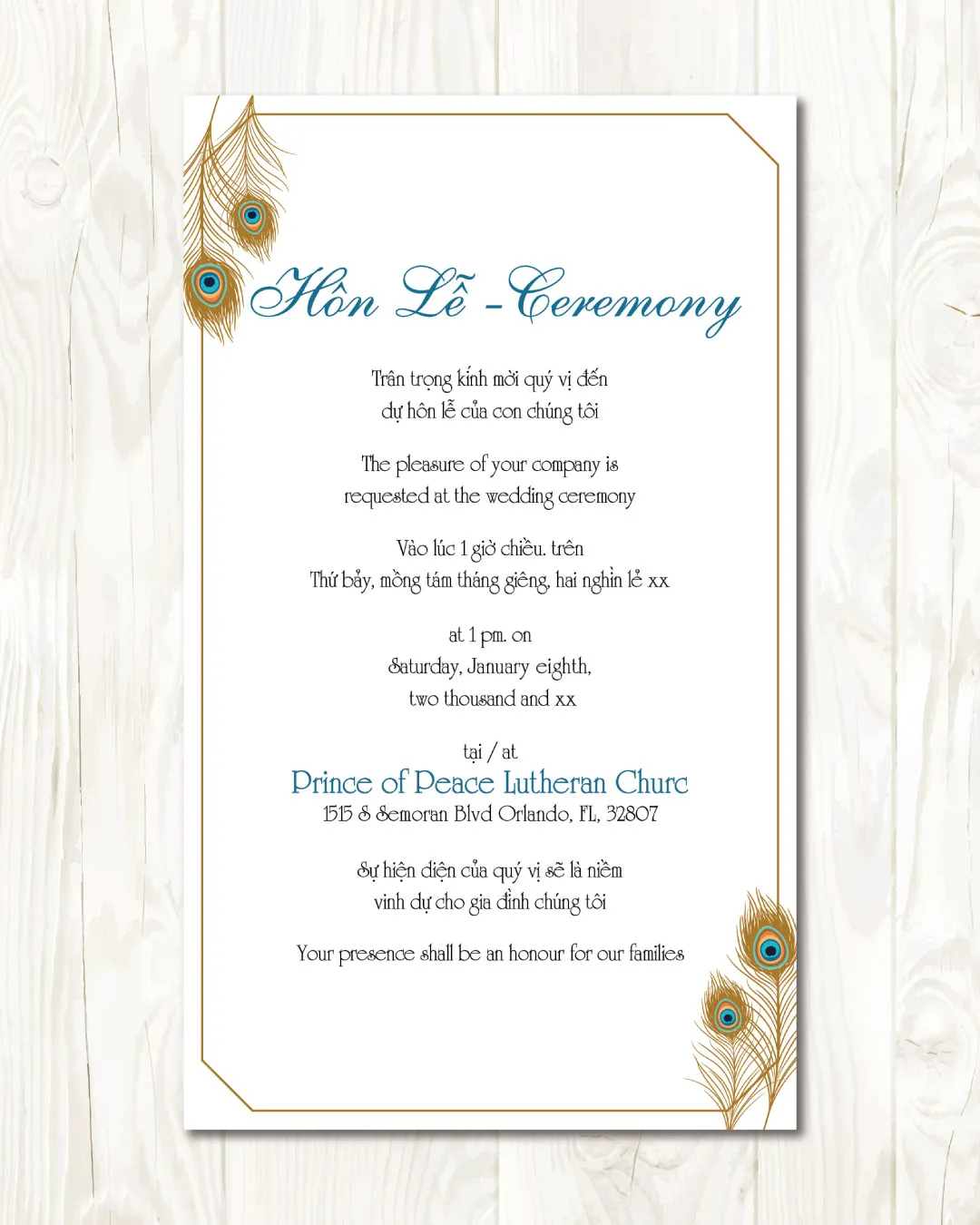 Indian Peacock Feathers Acrylic Wedding Invitation