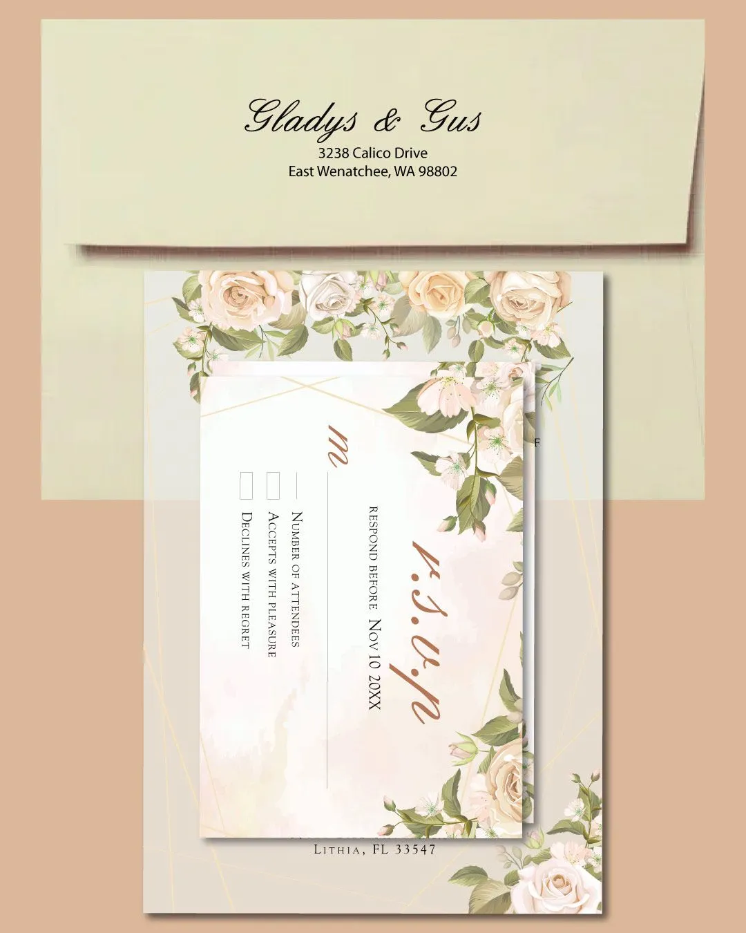 Pastel Beige Leaves Acrylic Wedding Invitation