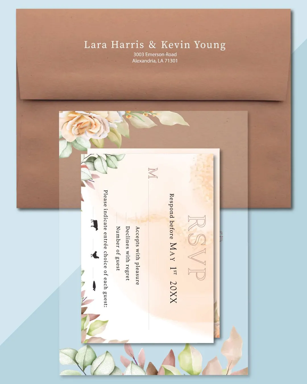 Leaves In Peach Tones Acrylic Wedding Invitation