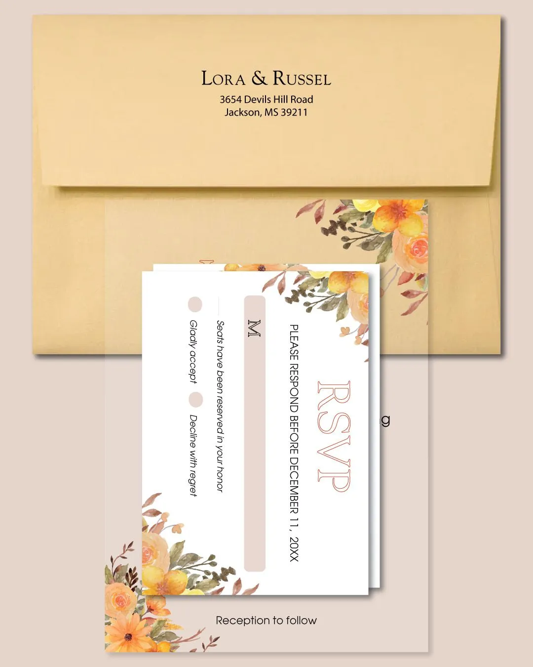 Yellow And Orange Flower Acrylic Wedding Invitation 2