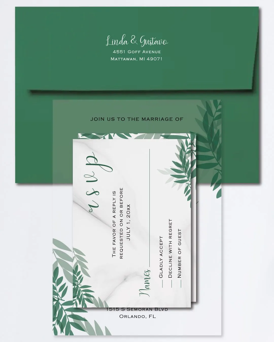 Leaves Shade Effect Acrylic Wedding Invitation