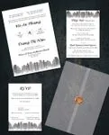 City Buildings Vellum Wrapped Vietnamese & English Wedding Invitation