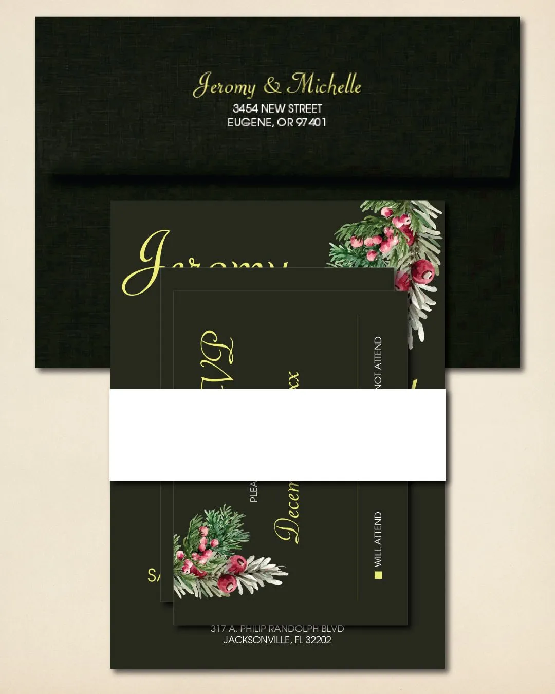 Christmas Decoration Simple Flat 5x7 Wedding Invitation