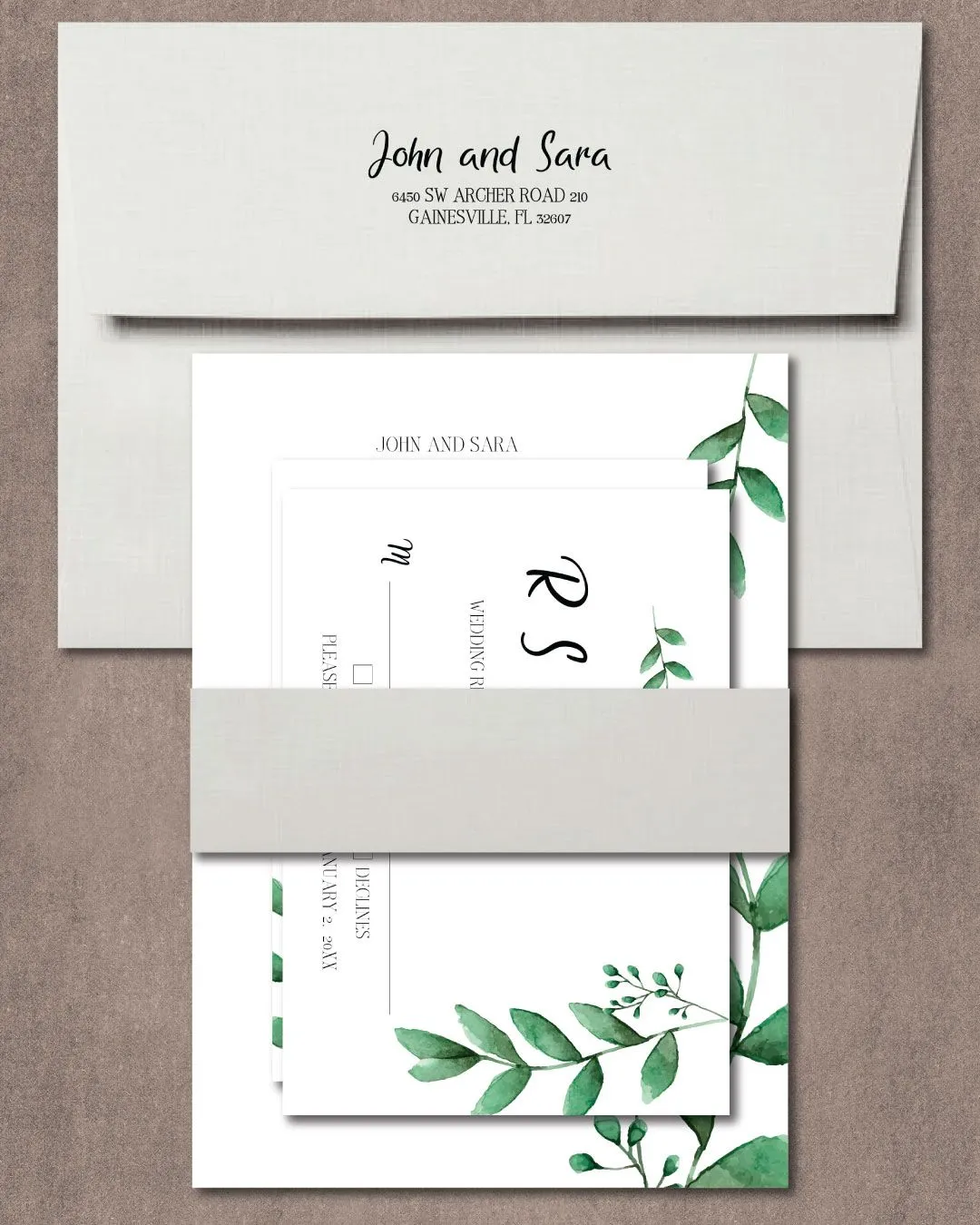 Minimalist Winter Leaves Simple Flat 5x7 Wedding Invitation