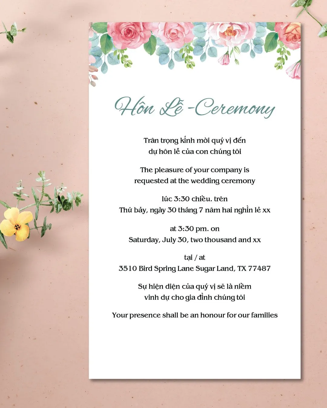 Dark Pink Flowers Acrylic Wedding Invitation