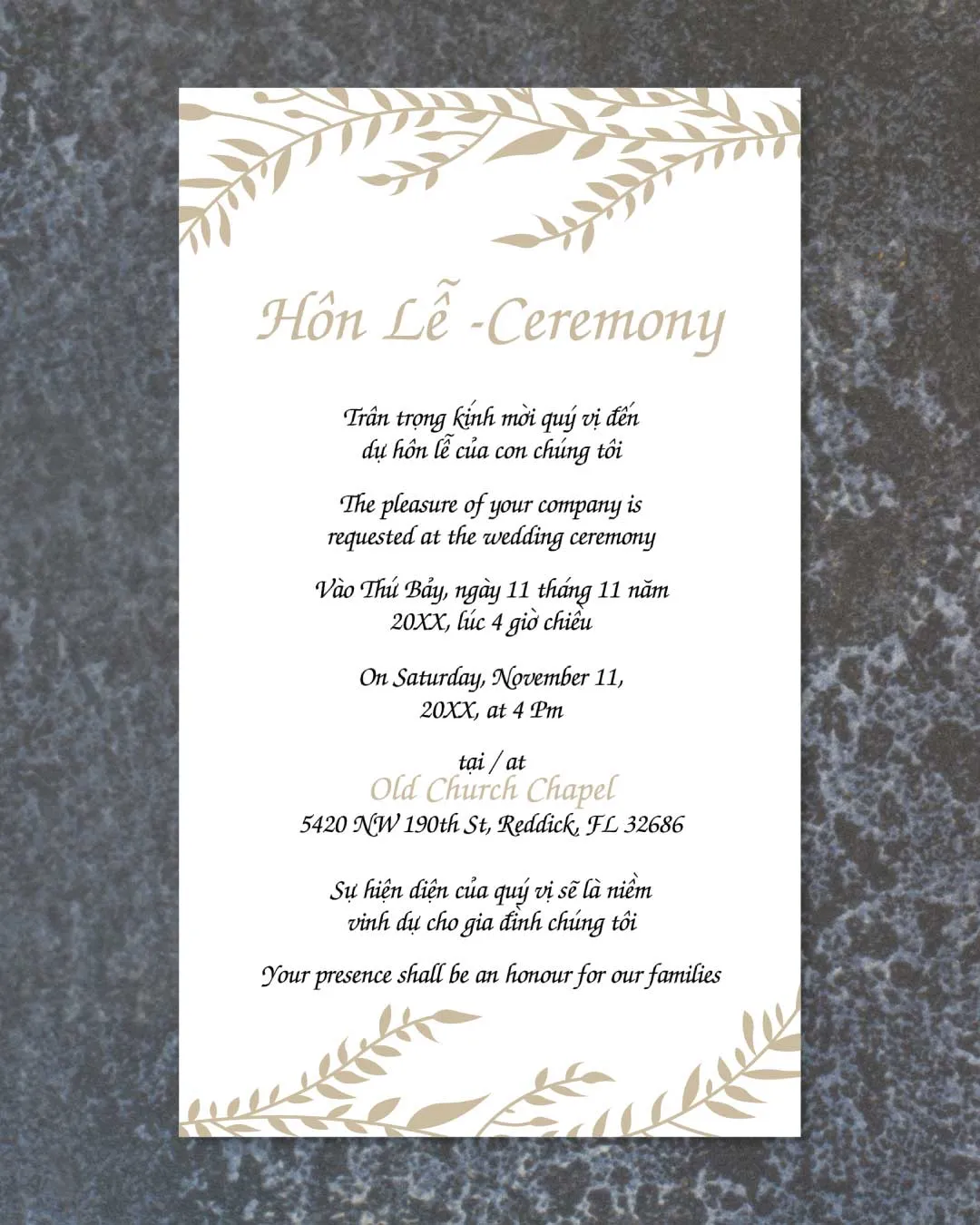 Frame Silver Leaves Acrylic Wedding Invitation