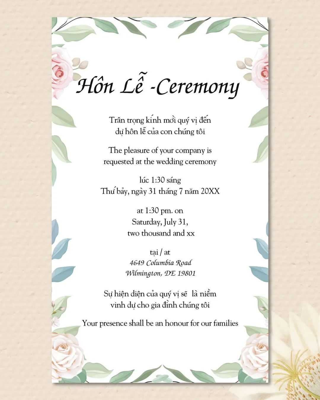 Light Pink Roses Acrylic Wedding Invitation