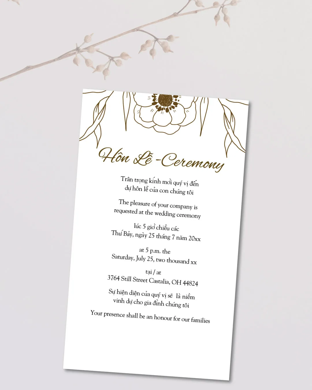 Large Flower In The Border Acrylic Wedding Invitation