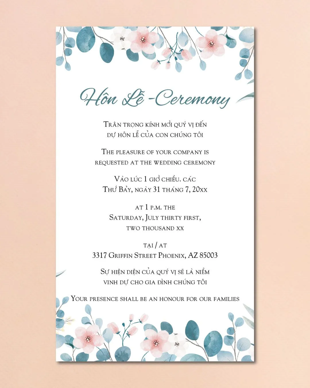 Borders Blue Leaves Acrylic Wedding Invitation