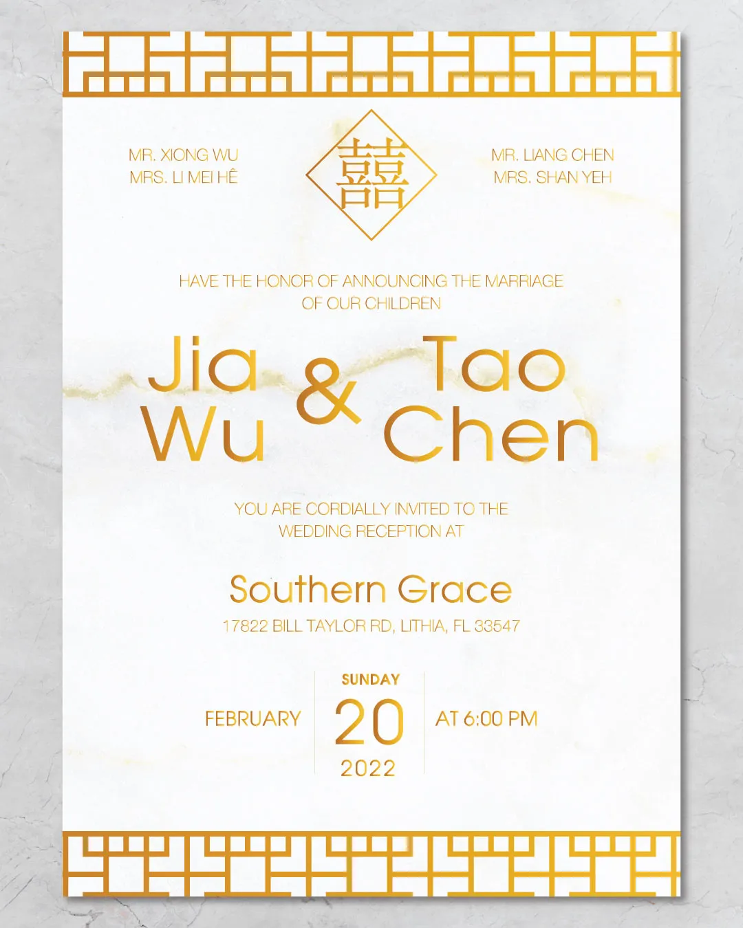 Gold Sheet Foil Wedding Invitation