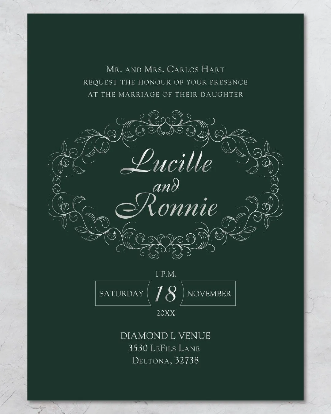 Leaves Frame Foil Wedding Invitation
