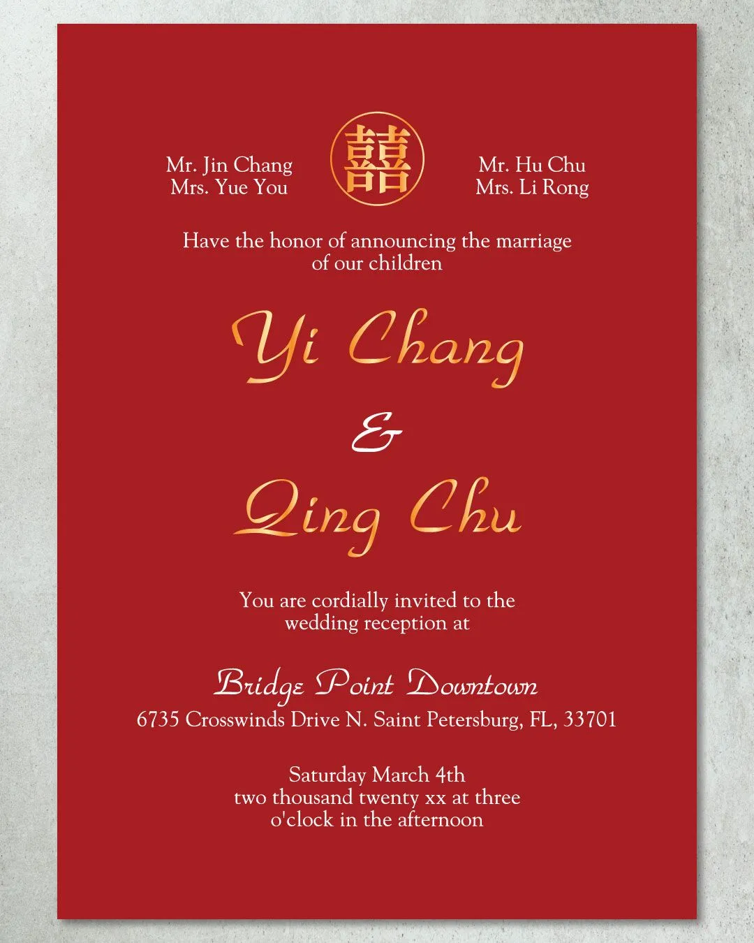Chinese Foil Wedding Invitation