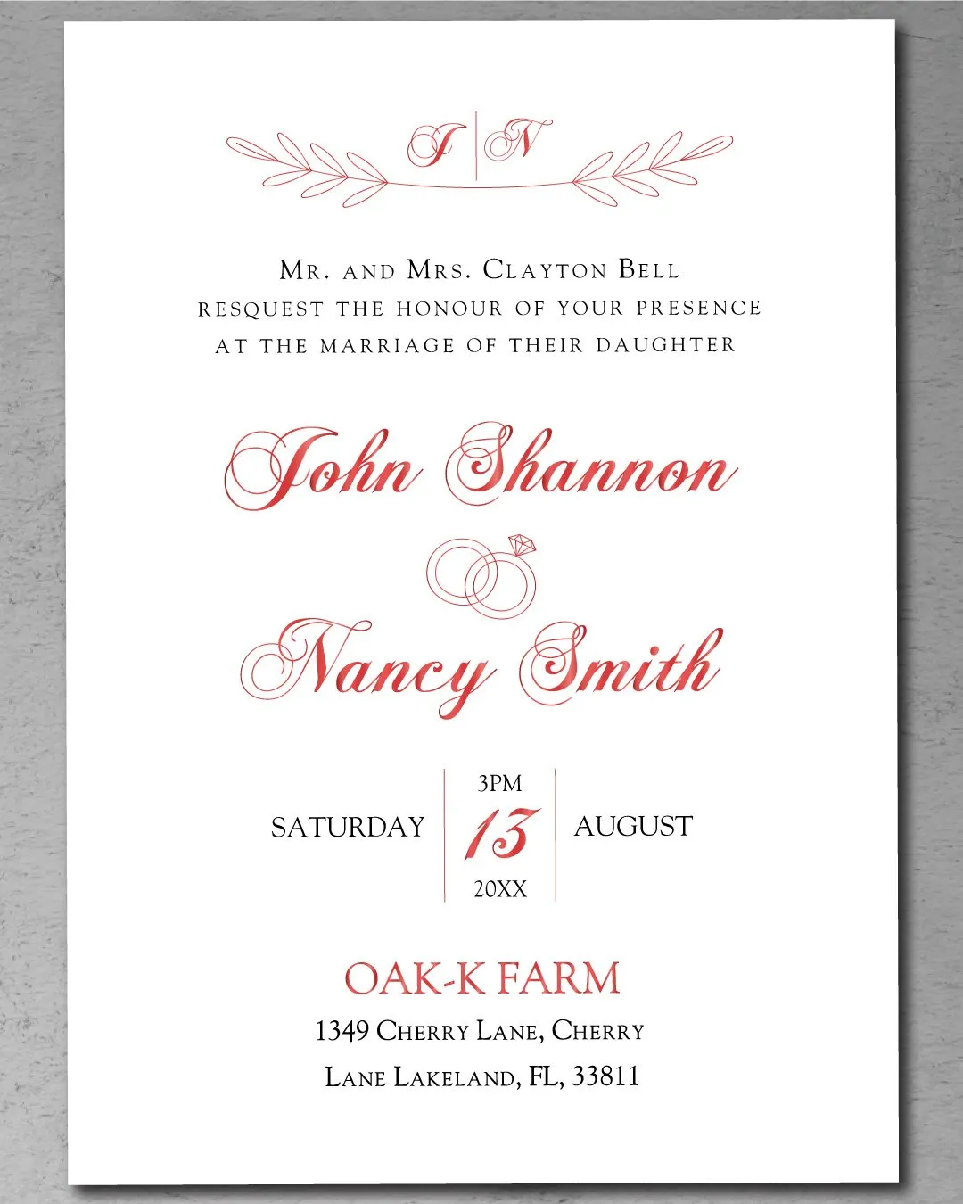 Red Rings Foil Wedding Invitation