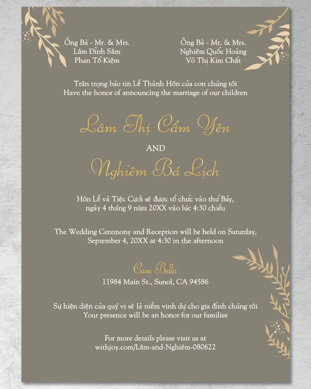 Beautiful Gold Leaves Foil Wedding Invitation