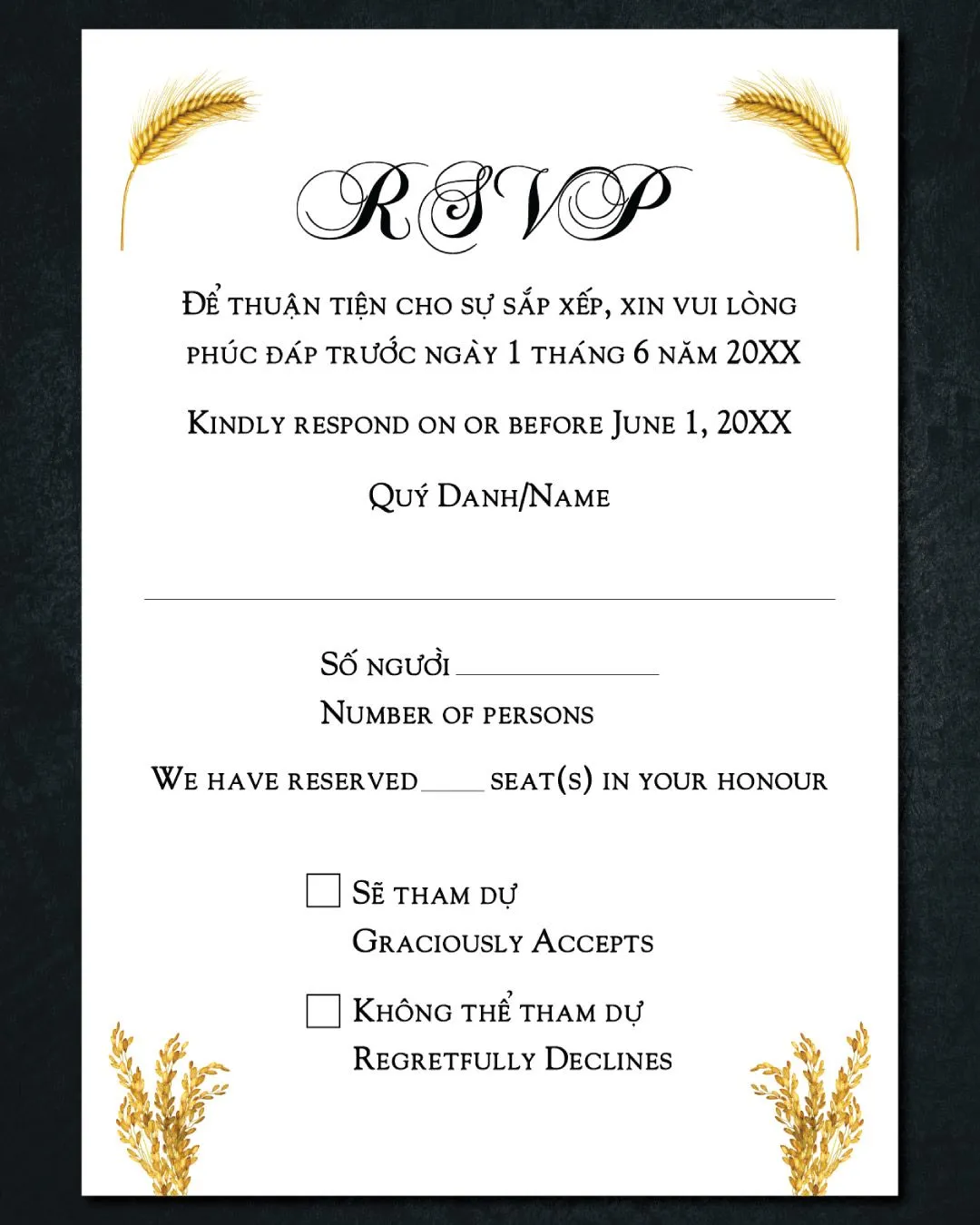Wheat Leaves Vellum Wrapped Vietnamese & English Wedding Invitation