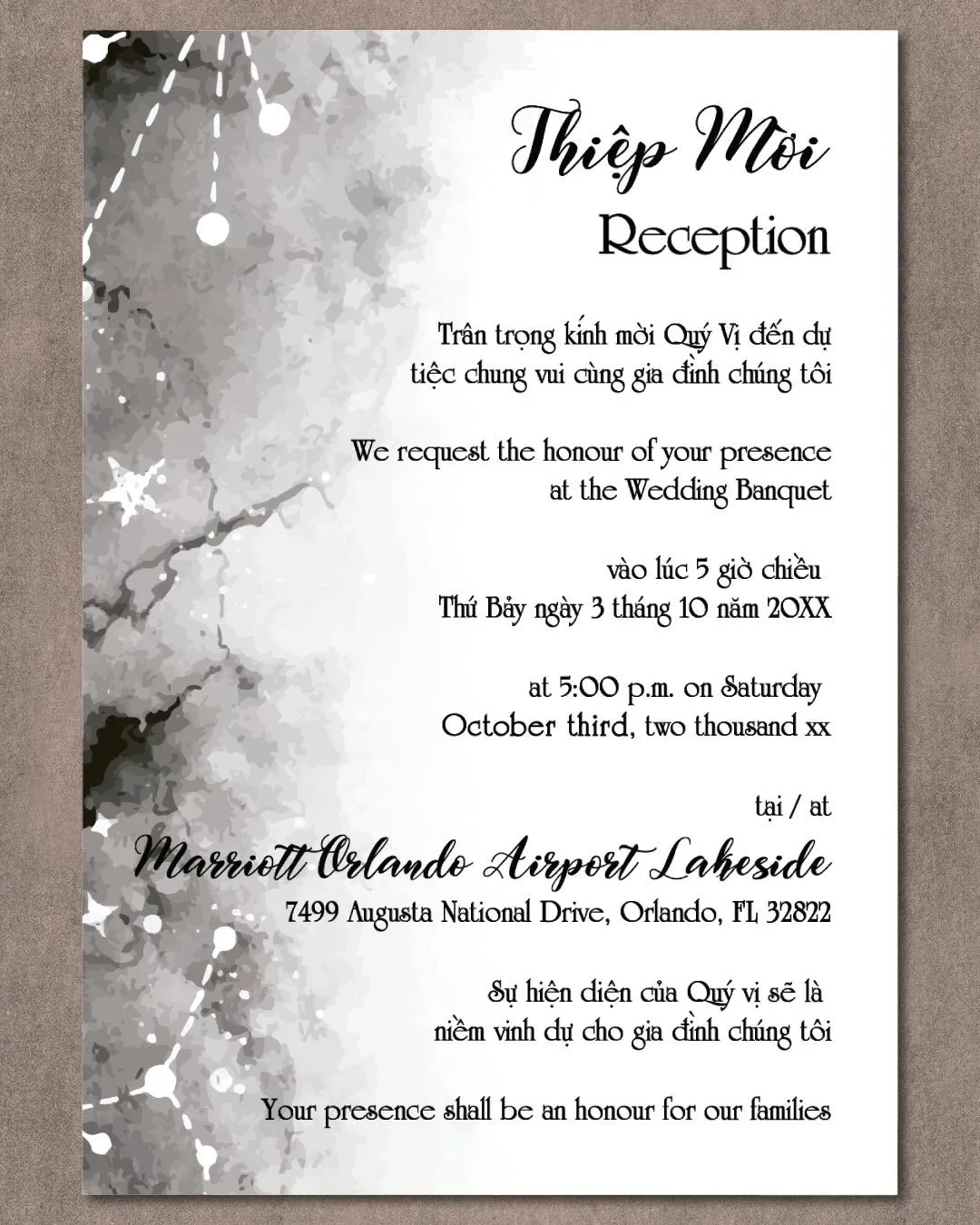 Constellations Design Vellum Wrapped Vietnamese & English Wedding Invitation