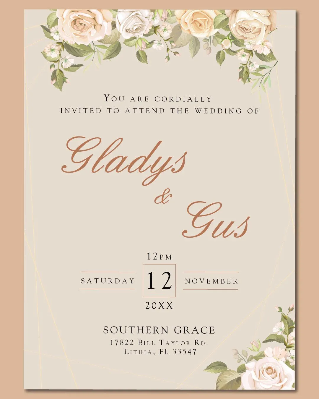Pastel Beige Leaves Acrylic Wedding Invitation