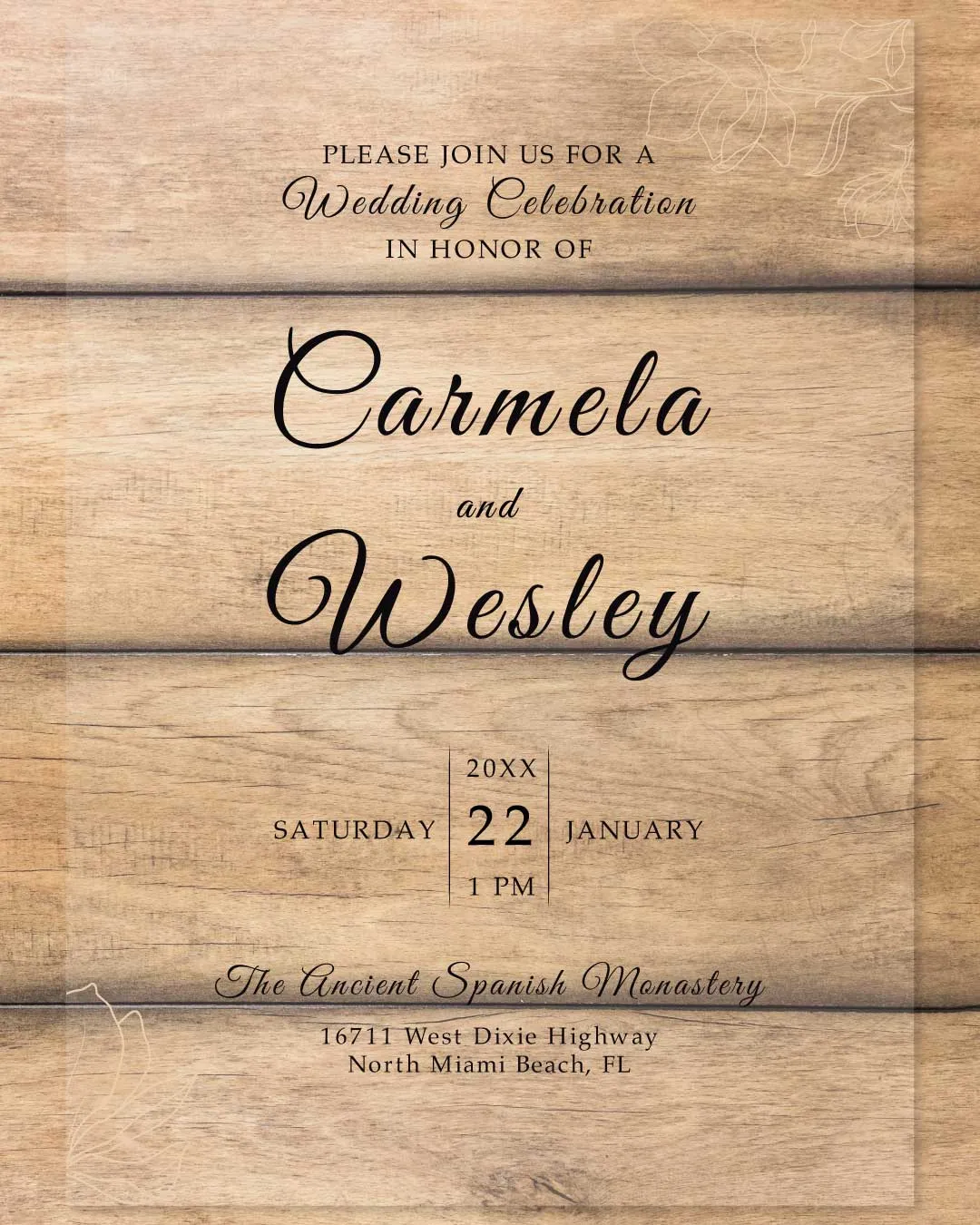 Gray Flower Silhouette Acrylic Wedding Invitation