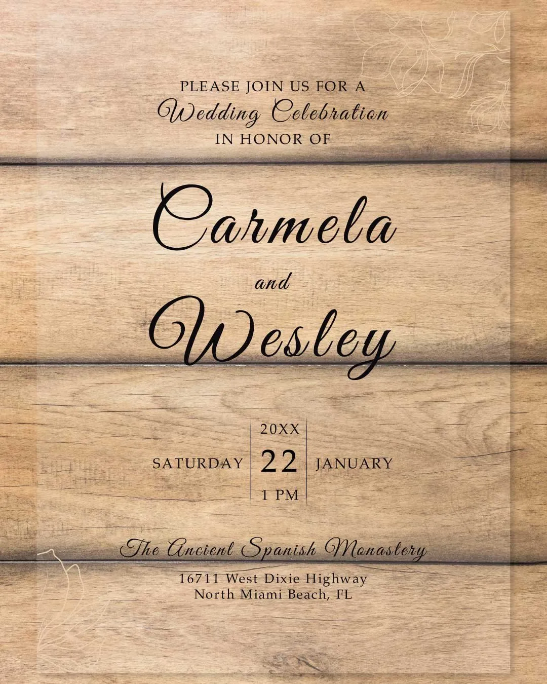 Gray Flower Silhouette Acrylic Wedding Invitation