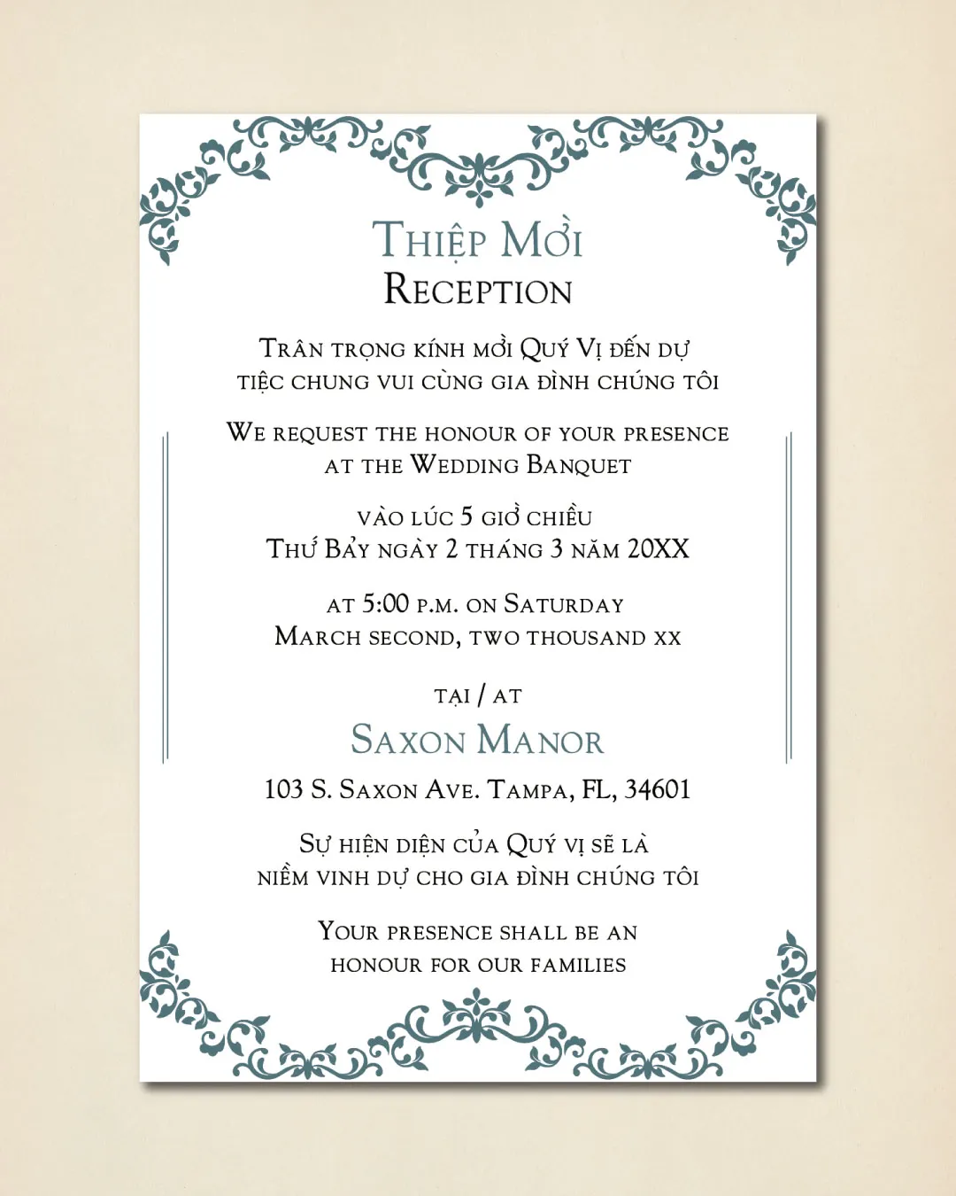 Formal Frame Invitation Vellum Wrapped Vietnamese & English Wedding Invitation