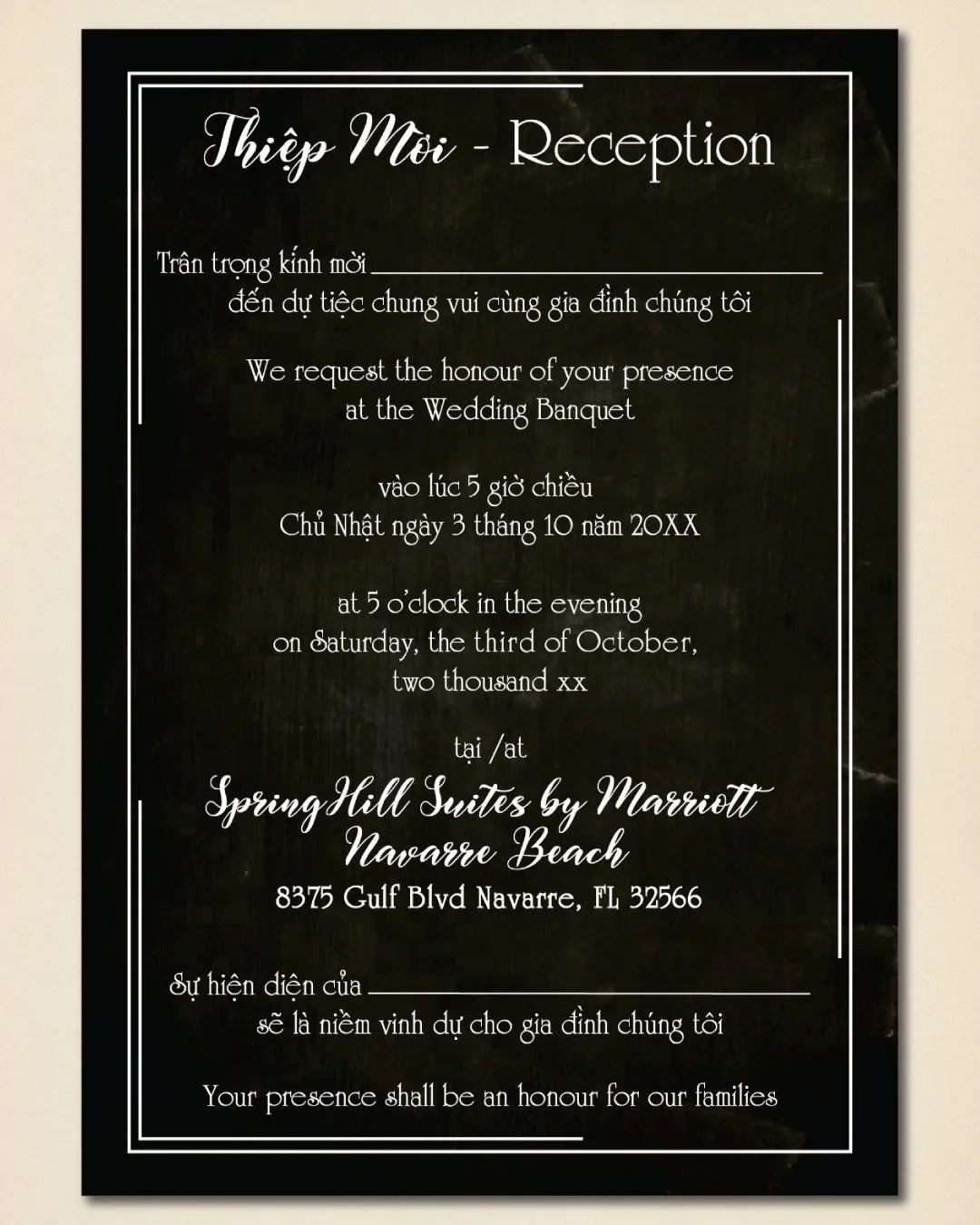 Vintage Slate Invitation Vellum Wrapped Vietnamese & English Wedding Invitation