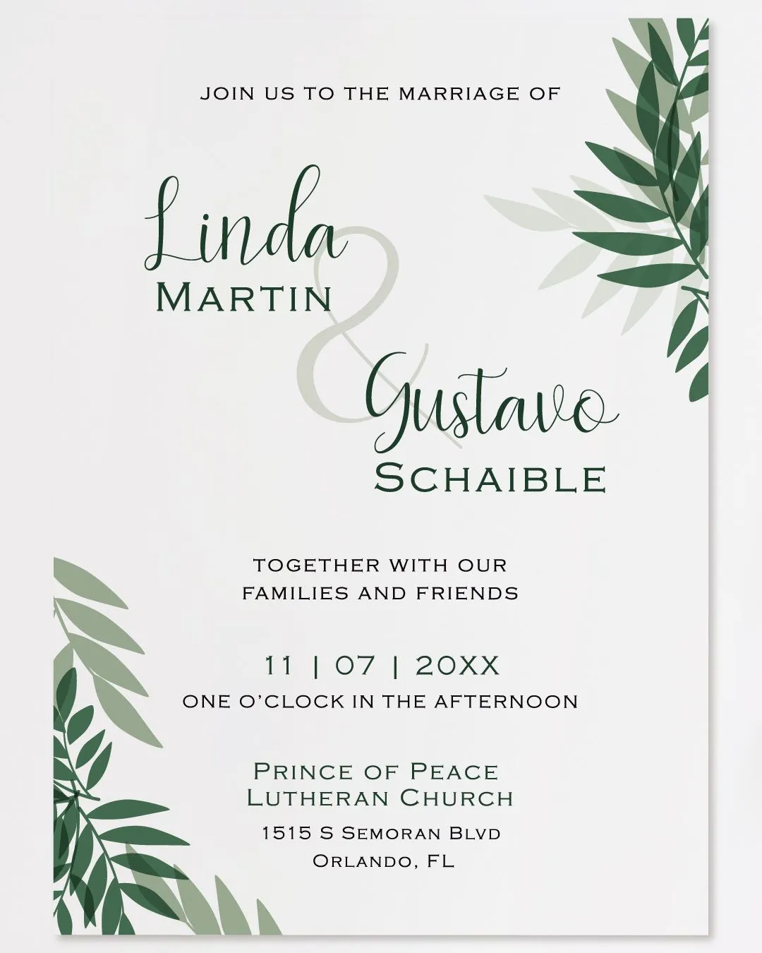 Leaves Shade Effect Acrylic Wedding Invitation