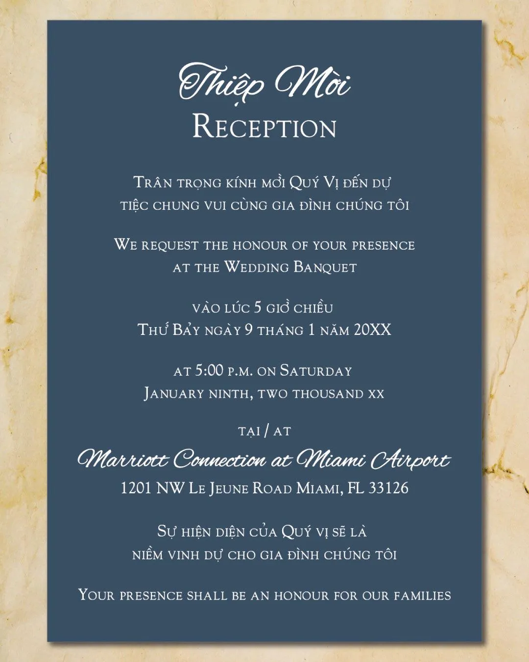 Taiwan City Buildings Vellum Wrapped Vietnamese & English Wedding Invitation