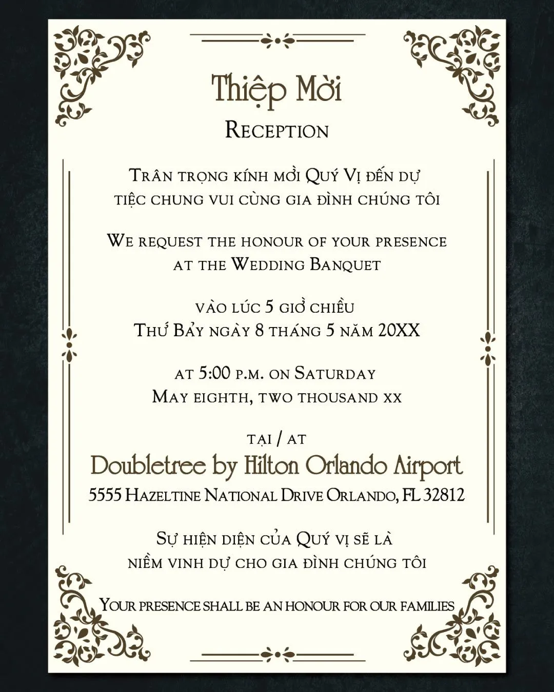 Formal Vellum Wrapped Vietnamese & English Wedding Invitation