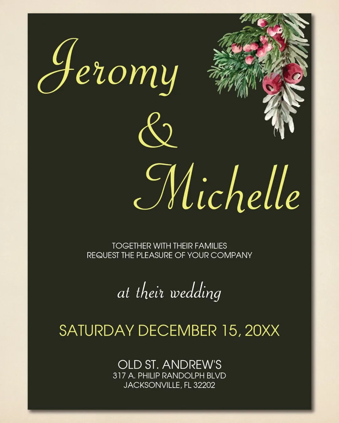 Christmas Decoration Simple Flat 5x7 Wedding Invitation