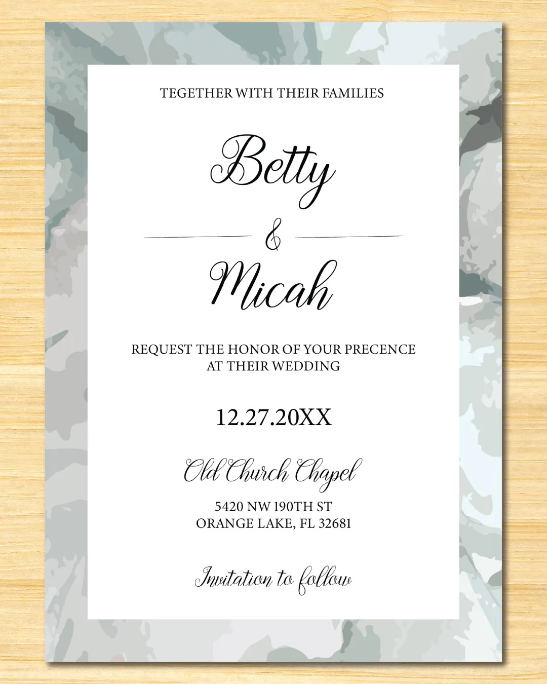 Cold Watercolor Frame Simple Flat 5x7 Wedding Invitation