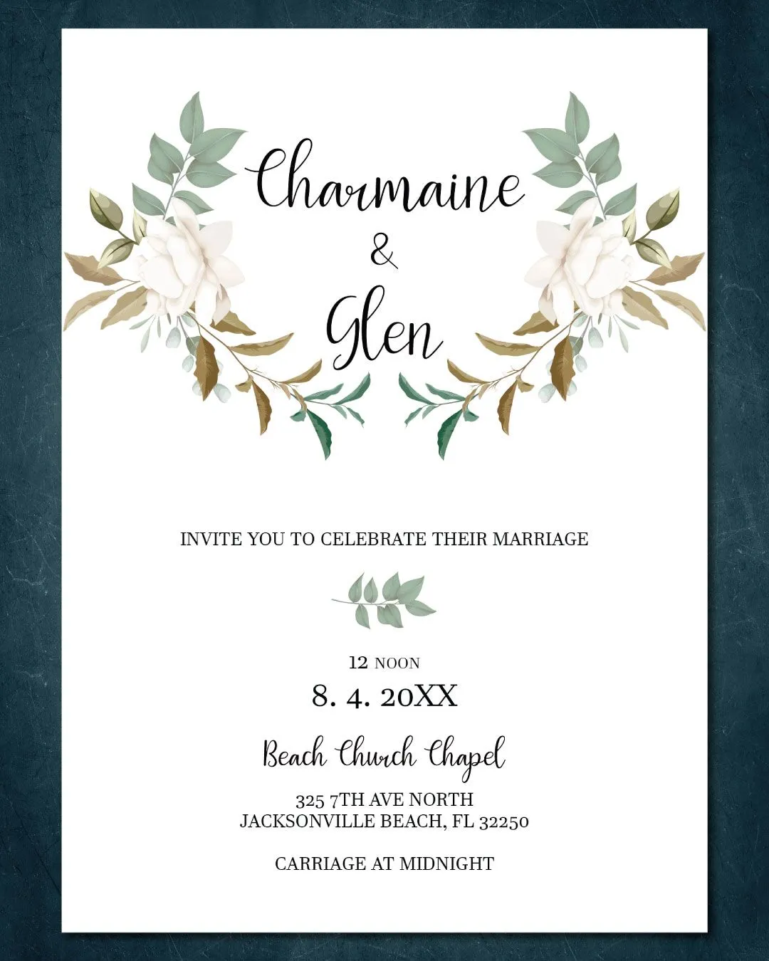 Roses Mary Simple Flat 5x7 Wedding Invitation