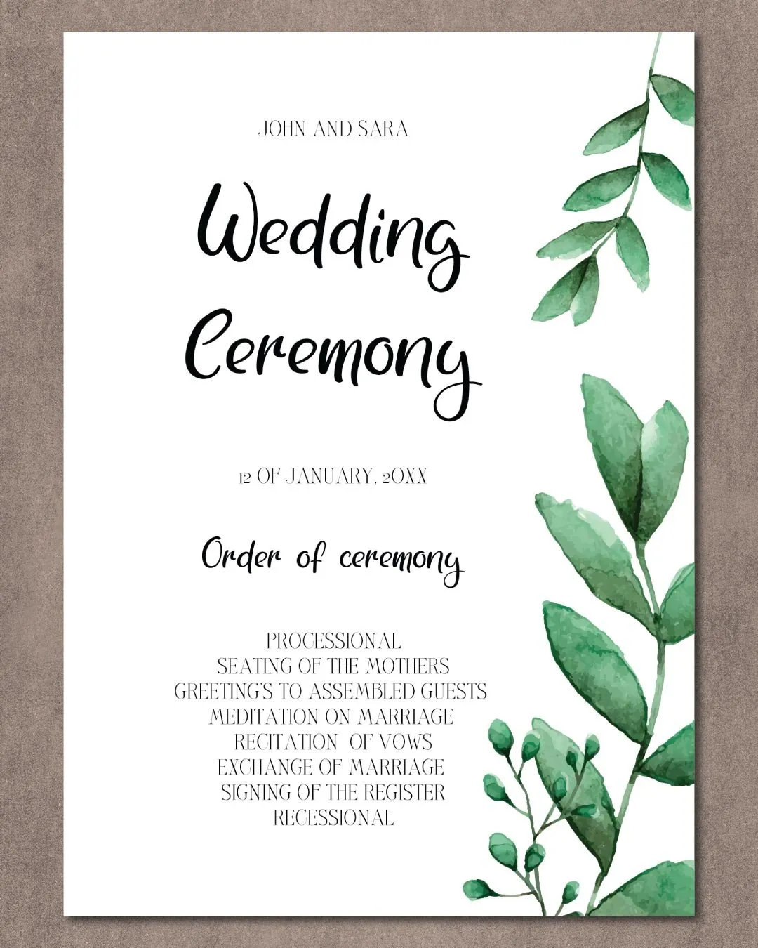 Minimalist Winter Leaves Simple Flat 5x7 Wedding Invitation