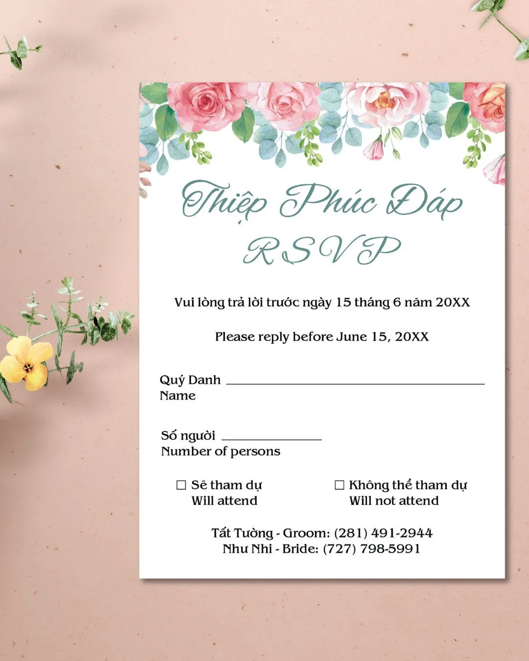 Dark Pink Flowers Acrylic Wedding Invitation