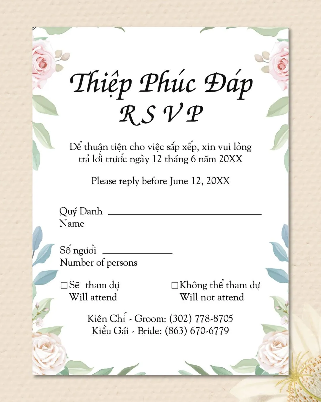 Light Pink Roses Acrylic Wedding Invitation
