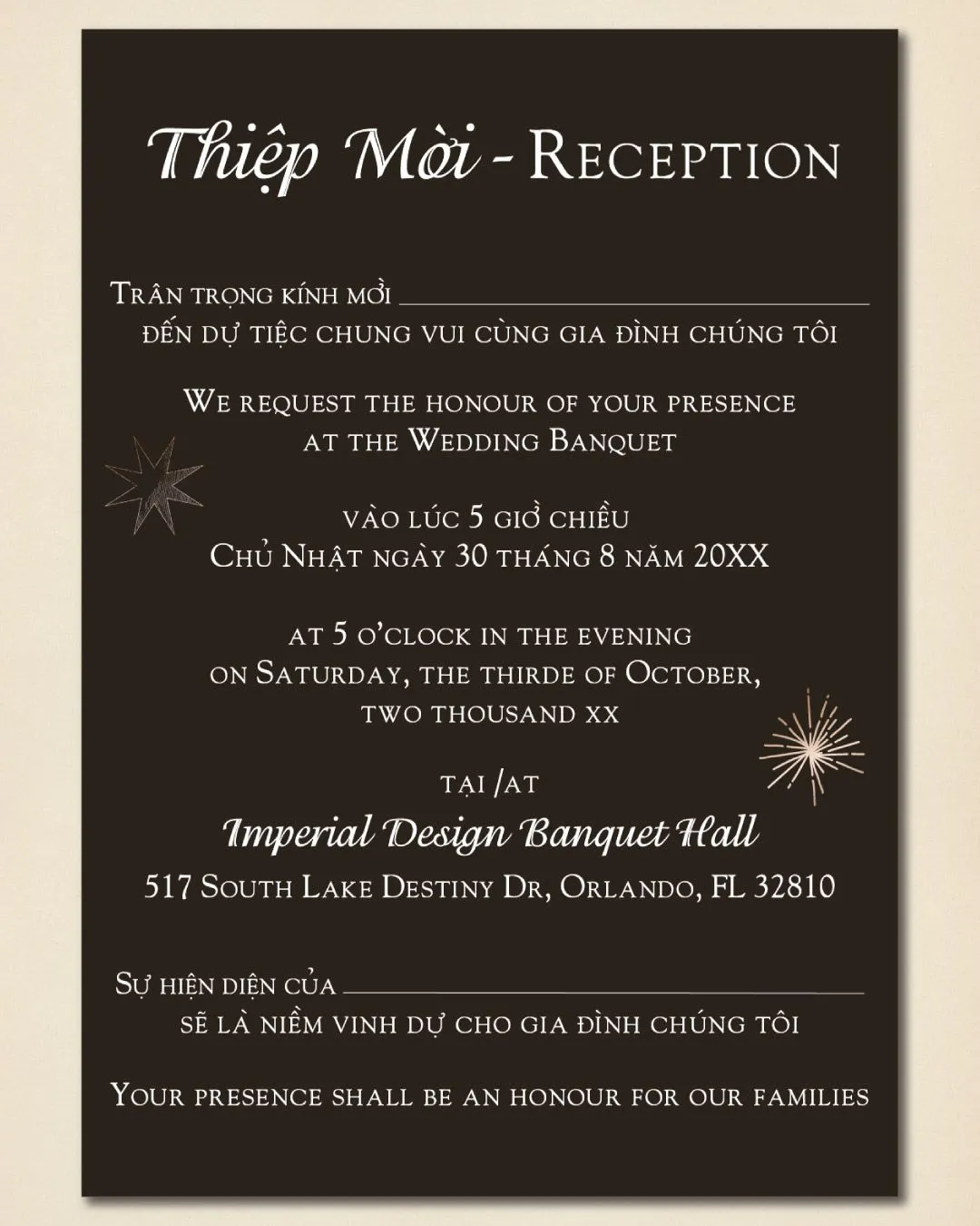 Vintage Celestial Sky Vellum Wrapped Vietnamese & English Wedding Invitation