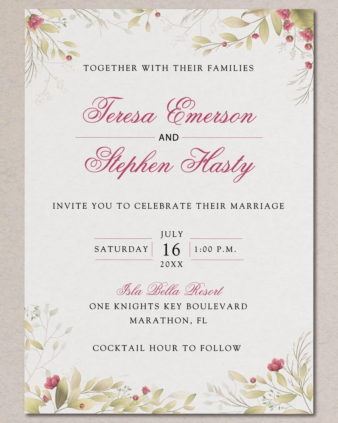 Leaves And Small FruitsAcrylic Wedding Invitation