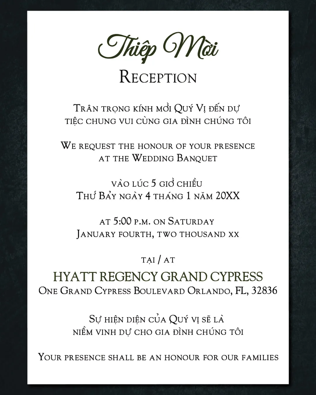 Wedding Dress and Suit Vellum Wrapped Vietnamese & English Wedding Invitation