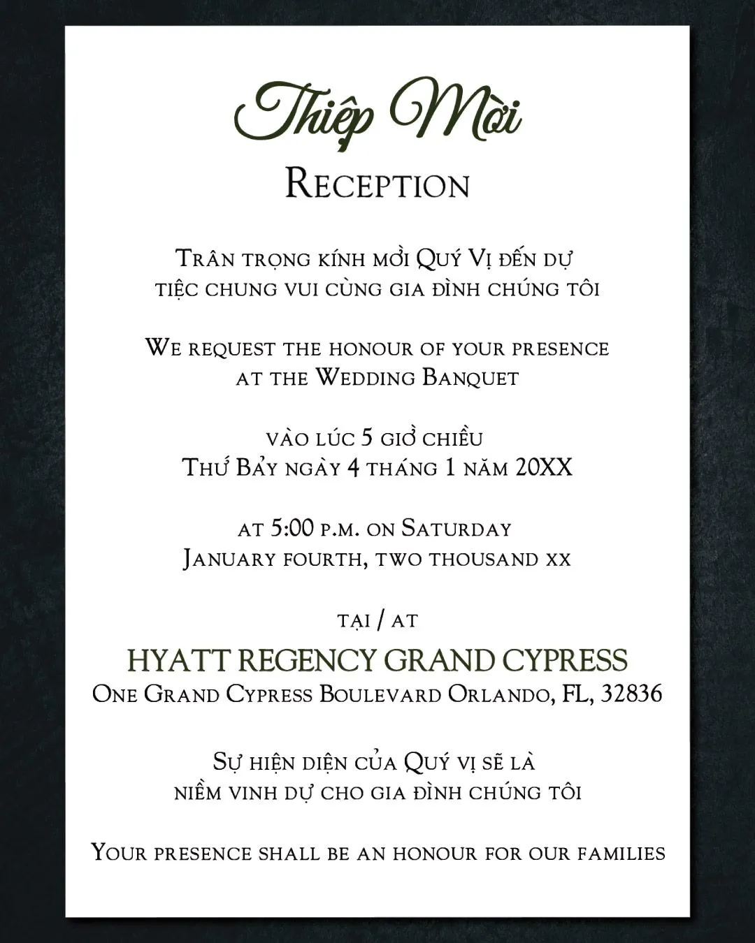Wedding Dress and Suit Vellum Wrapped Vietnamese & English Wedding Invitation