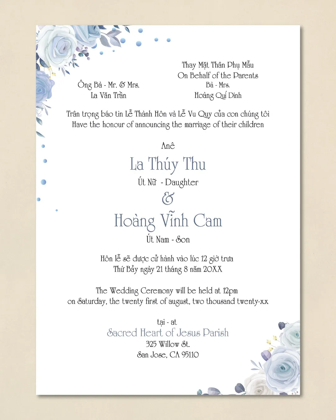 Cold and Tender Flowers Simple Flat 5x7 Wedding Invitation