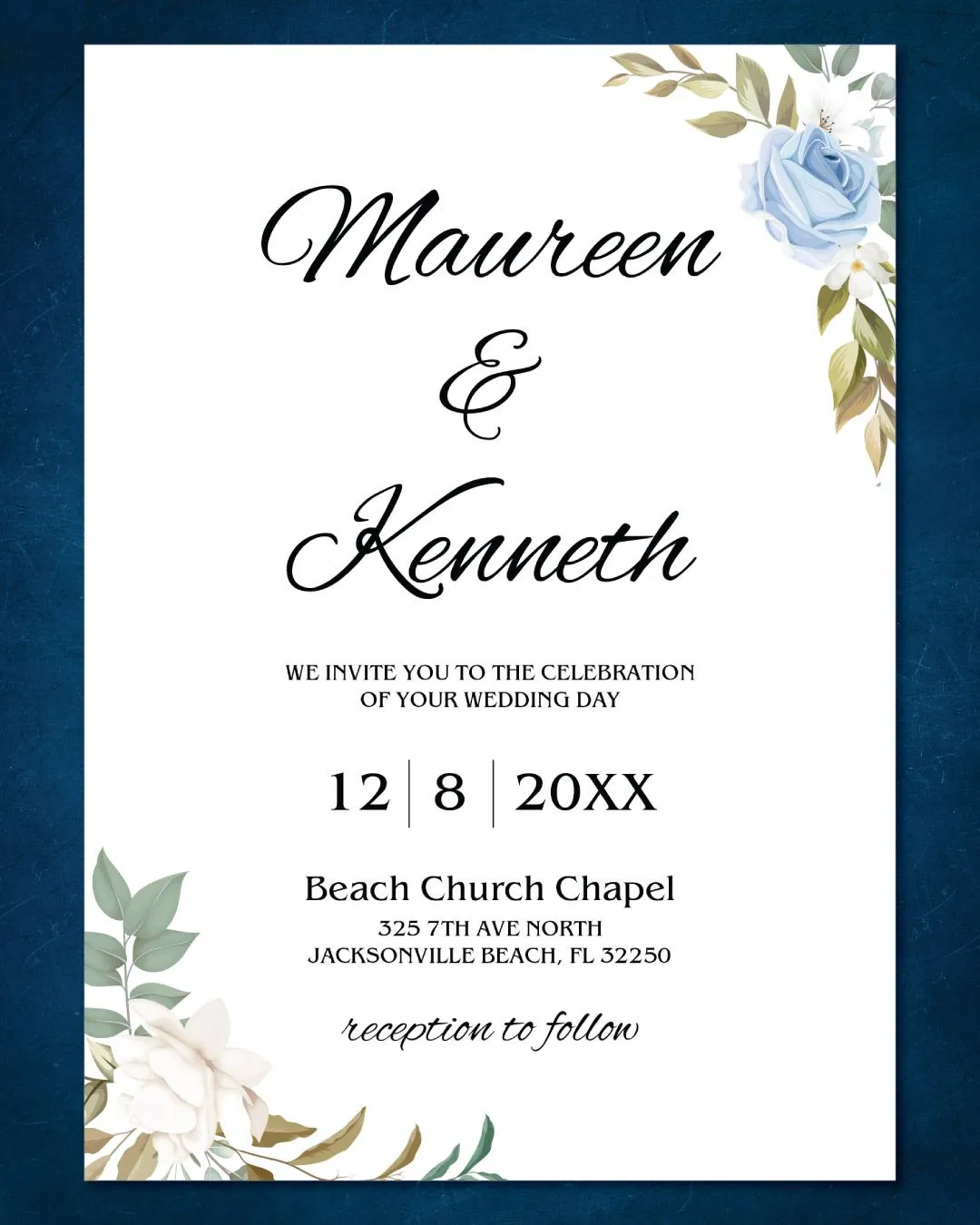 Arrangement of Winter Roses Simple Flat 5x7 Wedding Invitation