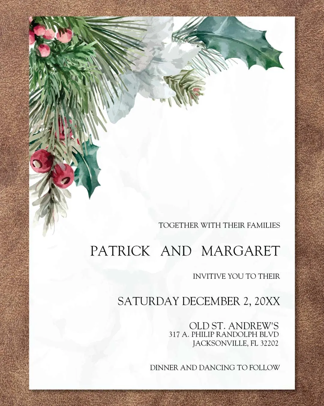 Realistic Pine Tree Simple Flat 5x7 Wedding Invitation