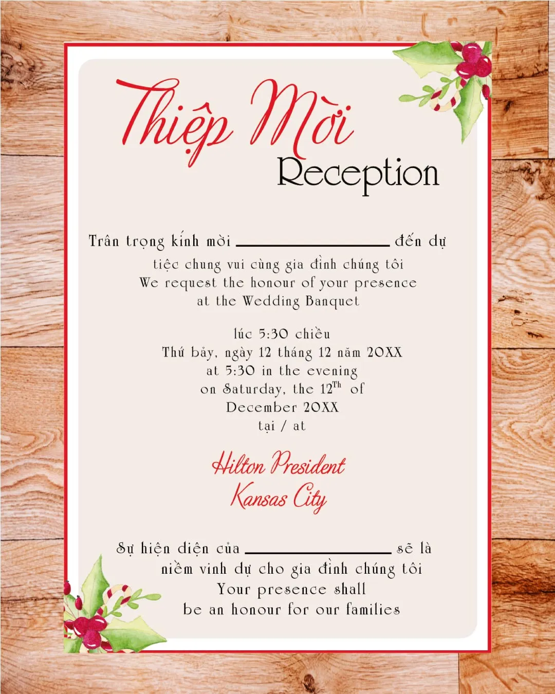 Pink Christmas Simple Flat 5x7 Wedding Invitation