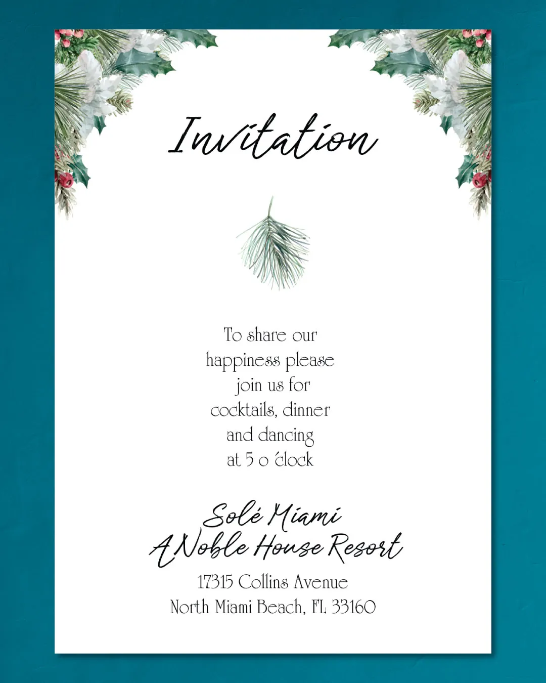Blue Christmas Simple Flat 5x7 Wedding Invitation